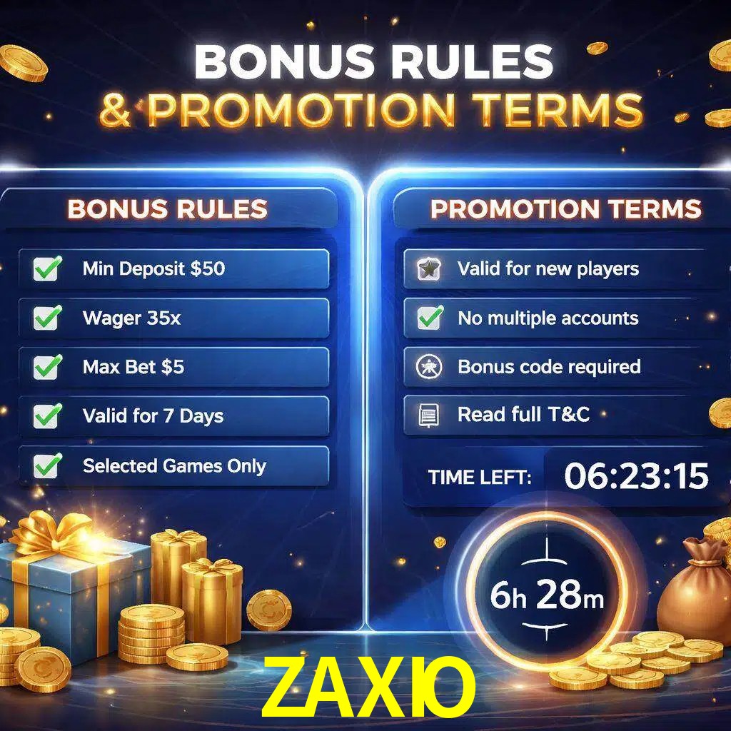 Reglas de promoción ZAXIO y condiciones de bonos explicadas visualmente